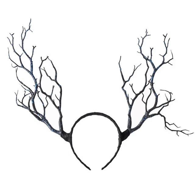 Hair Accessories Vintage Women Halloween Fairy Tale Flower Feathers Headband Retro Tree Branch Deer Ears Antlers Head Bands Blue - Shop at LoveMi