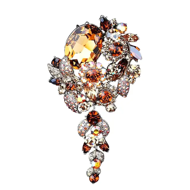 Tassel Brooch Women's Long Retro High-end Diamond Corsage - Coffee