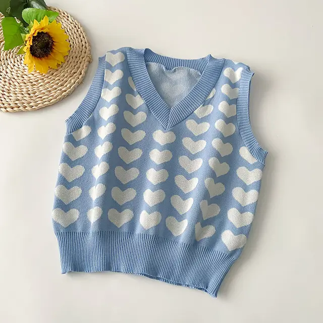 Women's Love Knitted V Neck Vest Blue - Shop at LoveMi