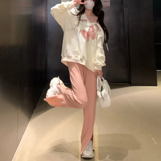 Women's Hollow Loose Wide Leg Pants - Pink