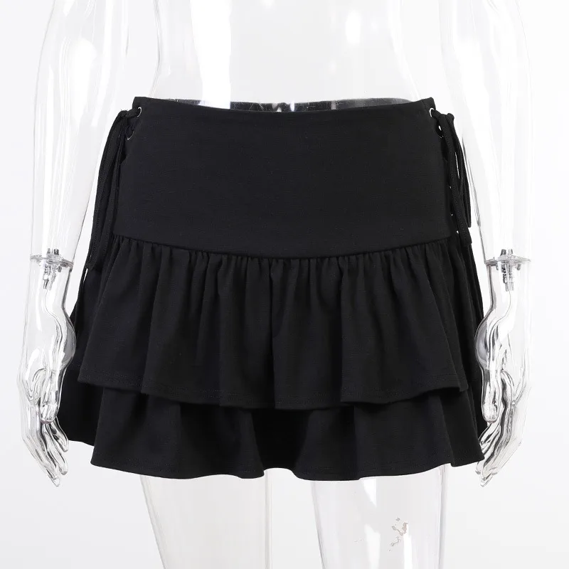 Dark Style Side-waist Strappy Skirt - Black