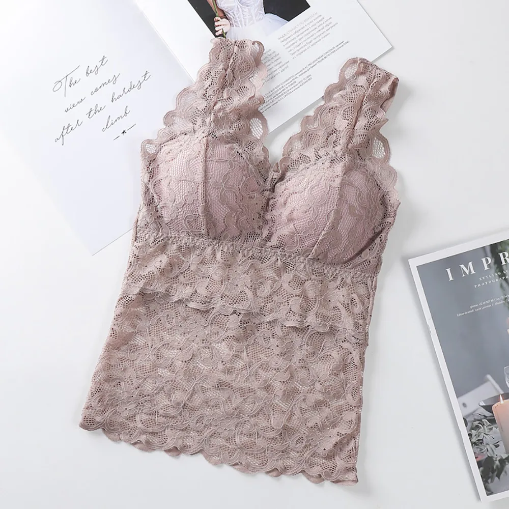 Long V Tie Lace Wrap Chest Strap Chest Pad Vest Khaki - Shop at LoveMi