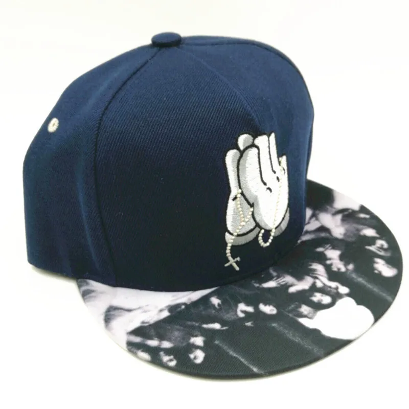 European And American Hands Print Hip hop Flat Brim Baseball Hat Blue - Shop at LoveMi