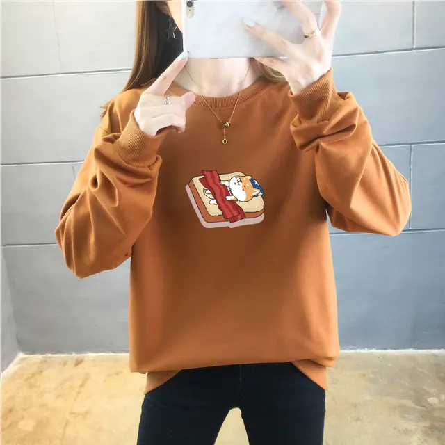 Student Casual Cartoon Top Trendy Round Neck Khaki - Shop at LoveMi