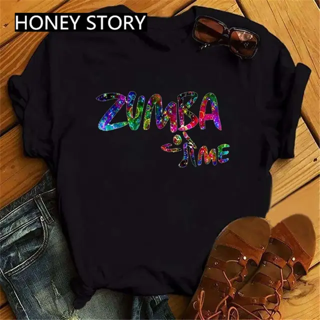 Dance Watercolor Printing Women's T shirt Fashion Harajuku Women's Hip Hop Round Neck Loose Street Summer Student Half Sleeve Black - Shop at LoveMi