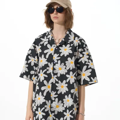 white flower floral dress button up shirt White - Shop at LoveMi
