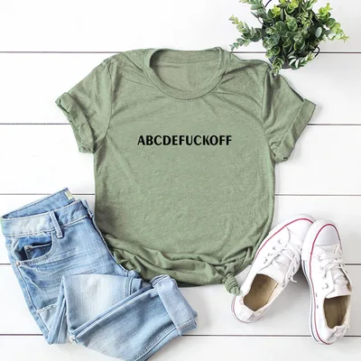 In Stock European And American Spoof Letter Fuck Off Short Sleeve Women's T shirt Green - Shop at LoveMi