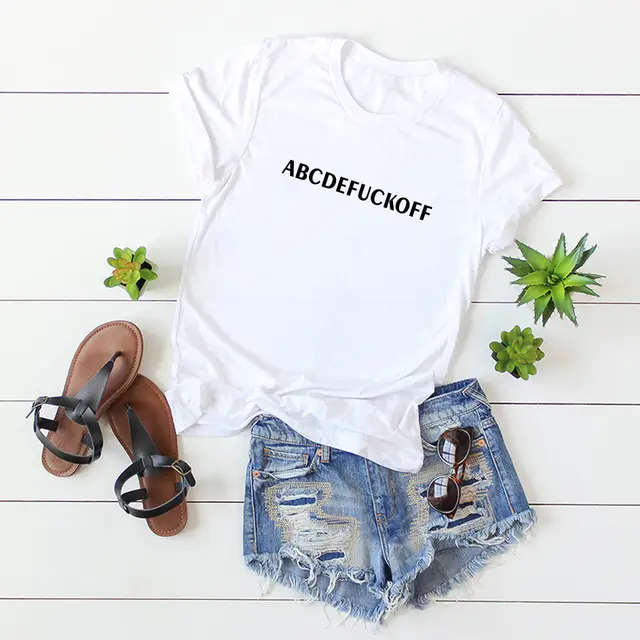 In Stock European And American Spoof Letter Fuck Off Short Sleeve Women's T shirt White - Shop at LoveMi