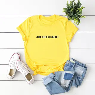 In Stock European And American Spoof Letter Fuck Off Short Sleeve Women's T-shirt - Yellow