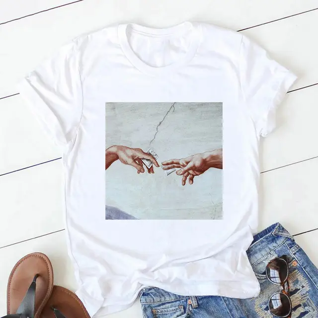 Spring And Summer Oil Painting Printing Casual Round Neck Modal T shirt Top C1 - Shop at LoveMi