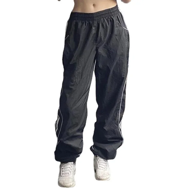 Low Waist All-match Hip-hop Woven Trousers - Black