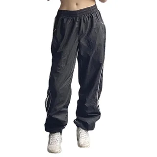 Low Waist All-match Hip-hop Woven Trousers - Black