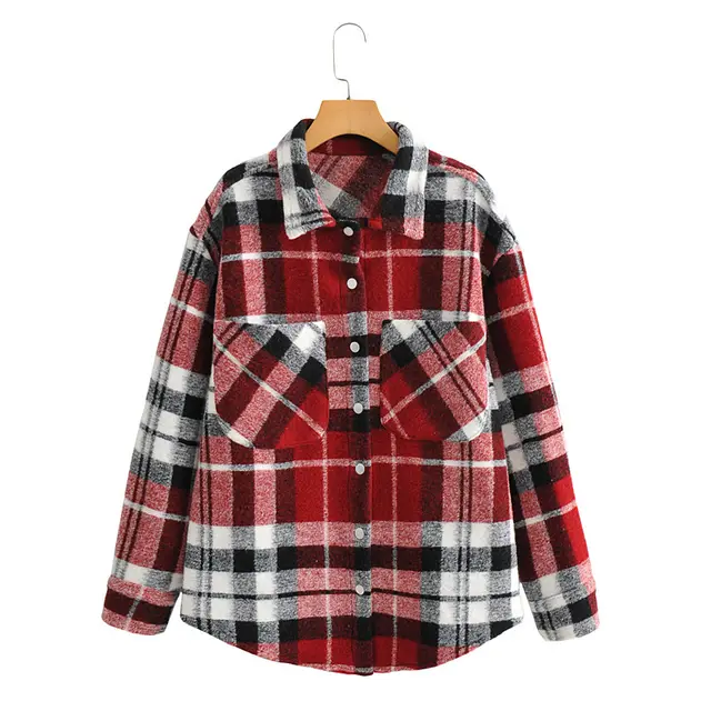 European And American Women's Loose Plaid Shirt Jacket Red - Shop at LoveMi