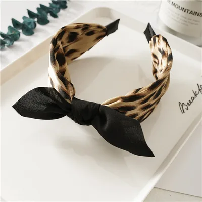 New Cross knotted Wide Version Crimped Chain Headband Khaki Leopard - Shop at LoveMi