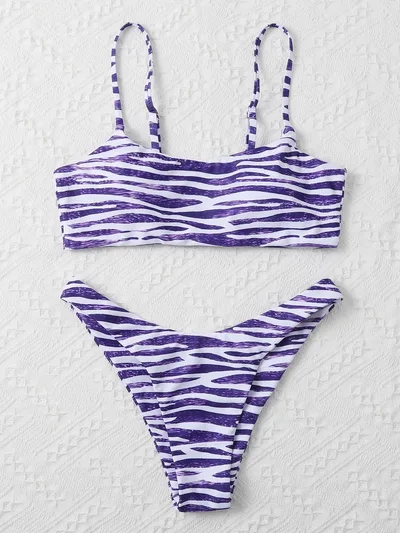 Ladies Fashion Swimwear Two Piece Bikini Purple - Shop at LoveMi