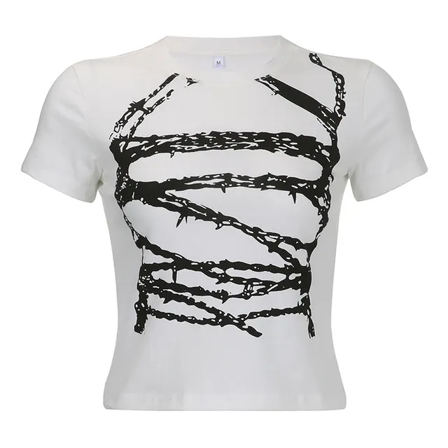 Basic Contrast Abstract Print Short Sleeve Slim Fit T Shirt White - Shop at LoveMi