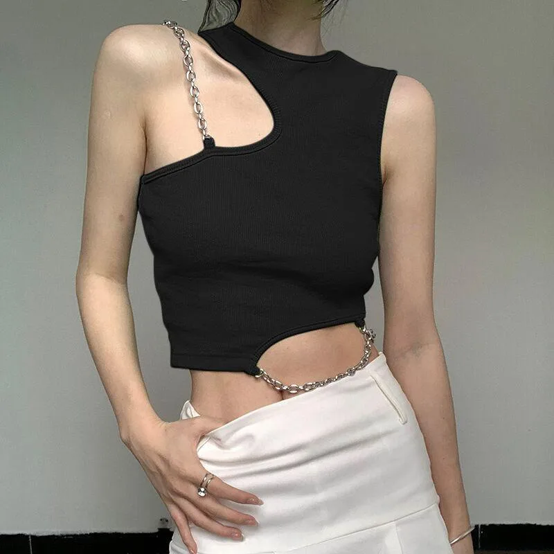Irregular Halterneck Camisole New Slim Fit T shirt Black - Shop at LoveMi