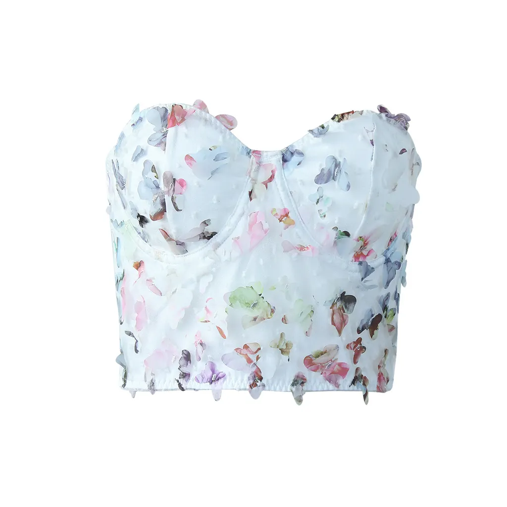 New Lace Mesh Three-dimensional Butterfly Wrap Chest Vest - White