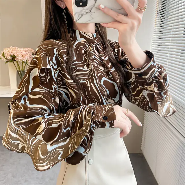 New Fashion Ruffle Chic Small Top - Coffee