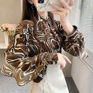 New Fashion Ruffle Chic Small Top - Coffee