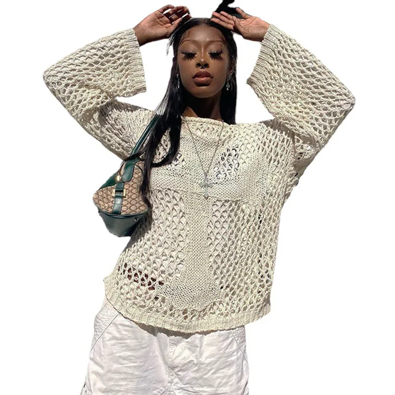 Summer Perspective Retro Top Beach Knit Sweater Apricot - Shop at LoveMi