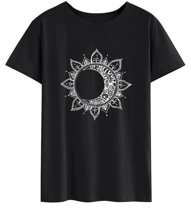 Women's Ramadan Element Printing Loose And Comfortable Top T shirt With Short Sleeves Black - Shop at LoveMi