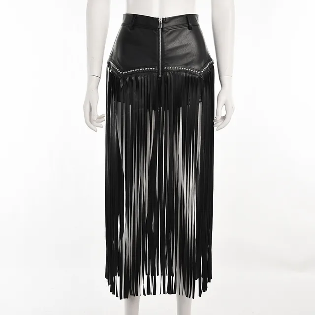 European And American Rivet Fringed Gothic Short Skirt - Black