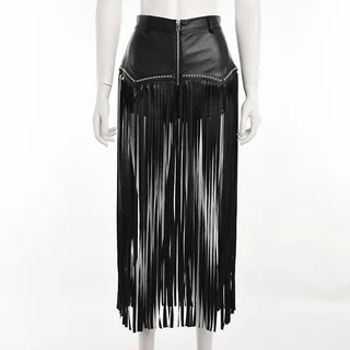 European And American Rivet Fringed Gothic Short Skirt - Black