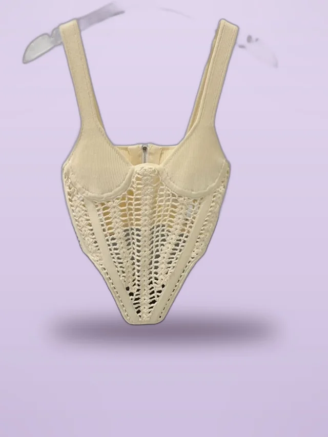 Corset Fishbone Hand Chain Link Knit Vest Apricot - Shop at LoveMi