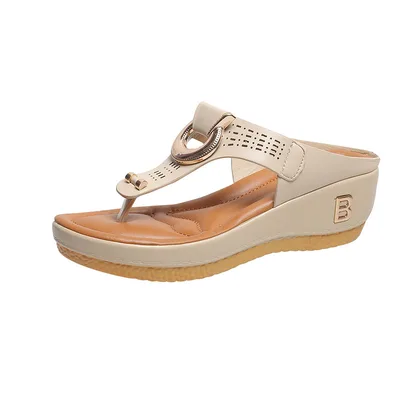 Women's Plus Size Beach Slippers Wedge Heel Platform Beige - Shop at LoveMi