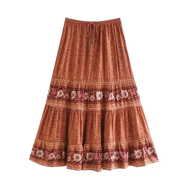 Summer Women's Rayon Positioning Print Elastic Skirt Orange Red - Shop at LoveMi
