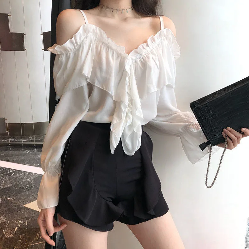 Women's Trendy Spring V Loose Shirt White - Shop at LoveMi