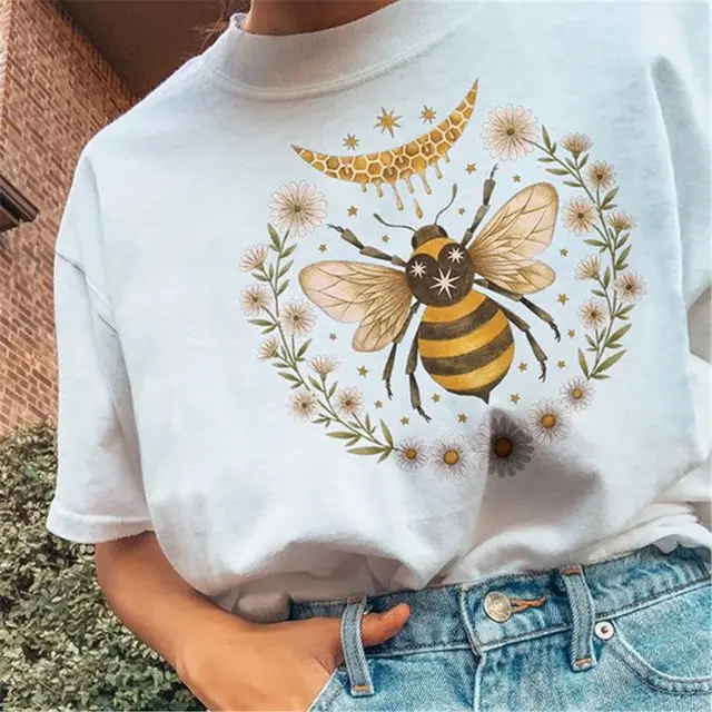 Women's Fashion Bee Moon Print Casual Short Sleeve T Shirt Vtx 10 - Shop at LoveMi
