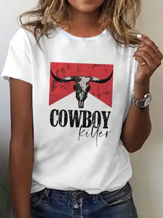 Summer Garden Collar Printed White Short Sleeve Round Neck - White