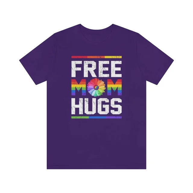 Women's Rainbow Love letter Printed Short sleeved T shirt Purple - Shop at LoveMi