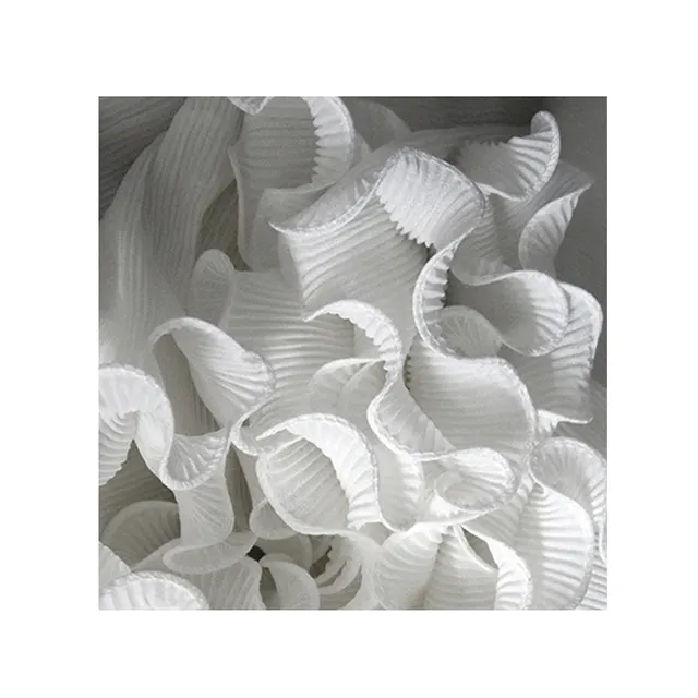Wave Single layer Pleated Wavy Three dimensional Ruffle Fabric White - Shop at LoveMi