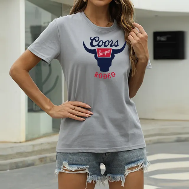 Printed Bull Plus Size Cotton Round Neck Short Sleeve T shirt Gray - Shop at LoveMi