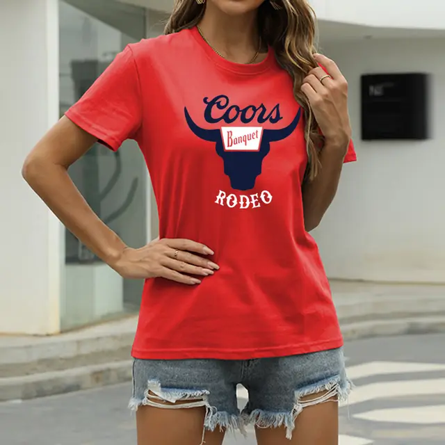 Printed Bull Plus Size Cotton Round Neck Short Sleeve T shirt Red - Shop at LoveMi