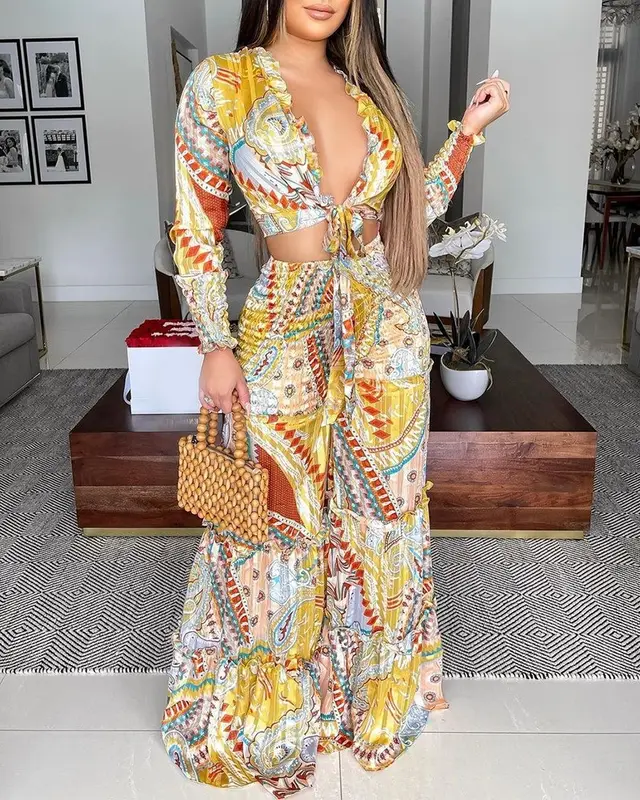 Women's Autumn And Winter Clothing Two piece Set Yellow Printings - Shop at LoveMi