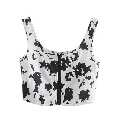 Cow Flower Top Slim fit Zipper Camisole Picture Color L - Shop at LoveMi