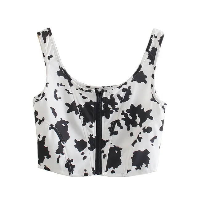 Cow Flower Top Slim fit Zipper Camisole Picture Color - Shop at LoveMi