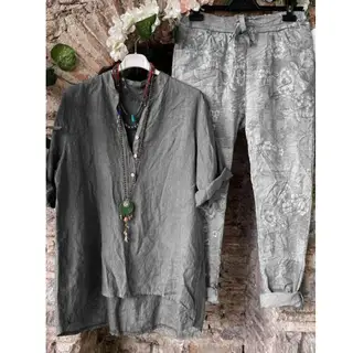 Cotton Cardigan Urban Casual Cotton Solid Gray Shirt Long Linen Sleeves Suit - Black