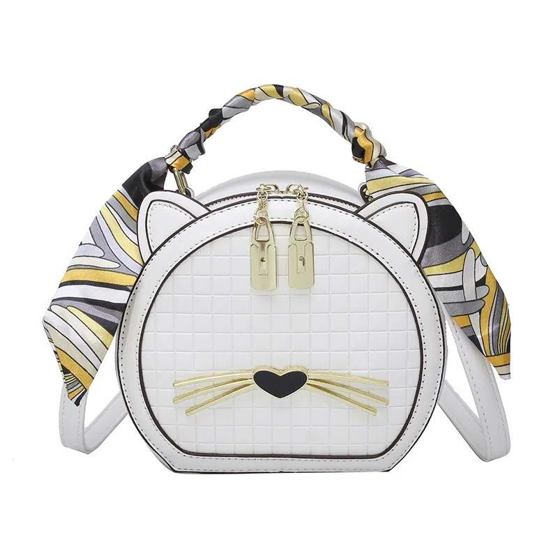 Women's New Versatile Texture Cute Cat Messenger Bag - White