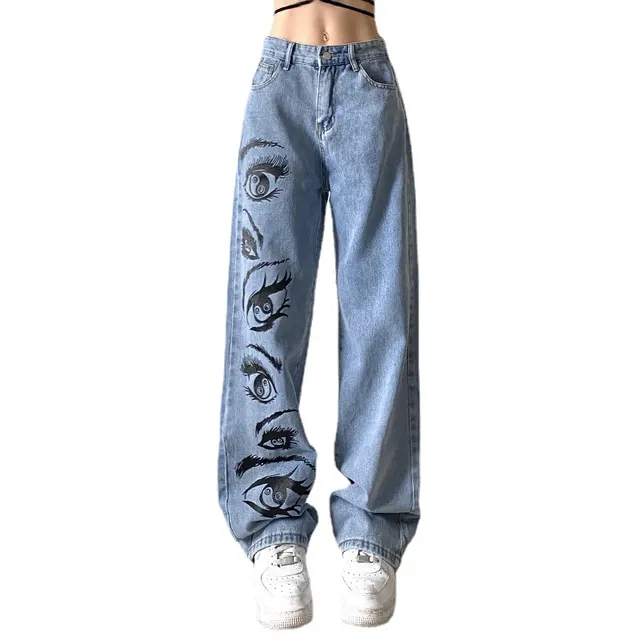 Fashion Personality Eye Print Blue Jeans Women Blue - Shop at LoveMi