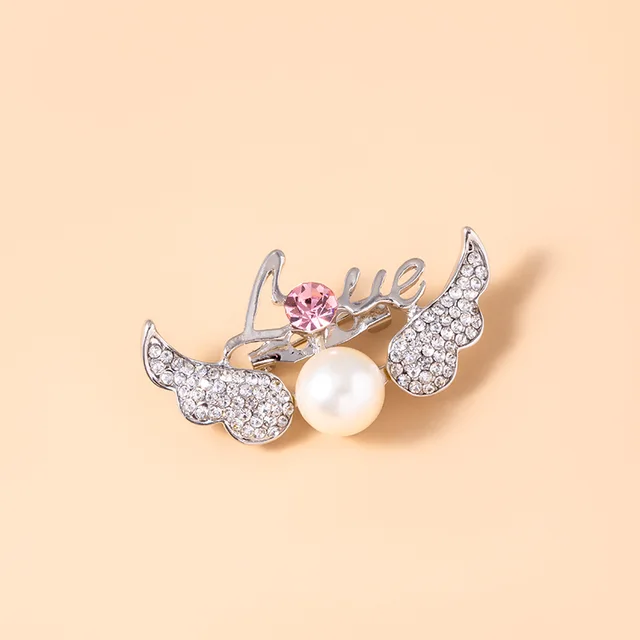 Luxury Iced Out Crystal Love Angel Wings Brooch Pin Silver - Shop at LoveMi