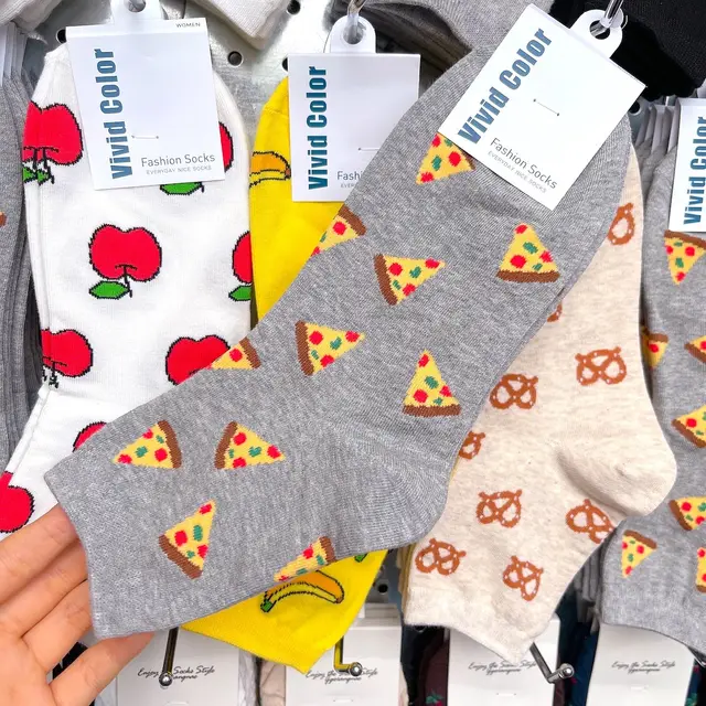 Ladies' New Vivid Color Japanese Snack Fruit Print Stockings Grey Pizza - Shop at LoveMi