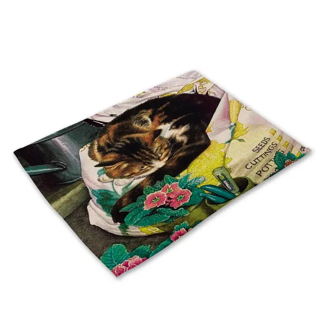 Fabric Cotton Linen Western Placemat Cute Cat Print First hand Supply Tableware Mat Factory Ma0029 14 - Shop at LoveMi