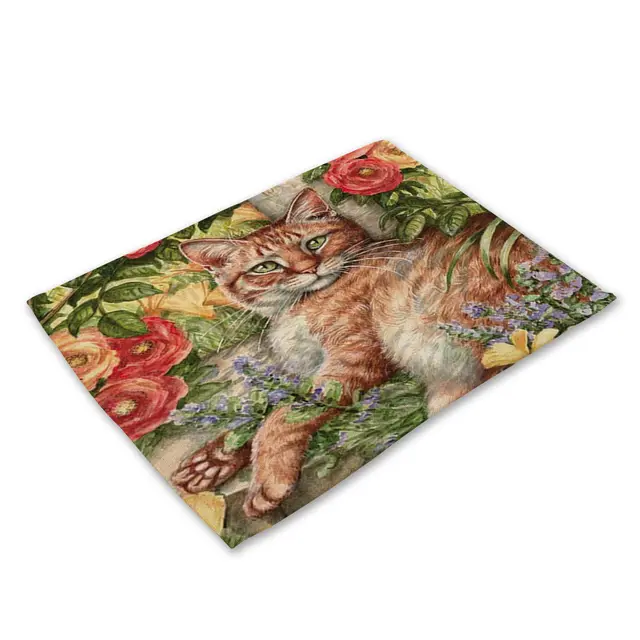 Fabric Cotton Linen Western Placemat Cute Cat Print First hand Supply Tableware Mat Factory Ma0029 6 - Shop at LoveMi