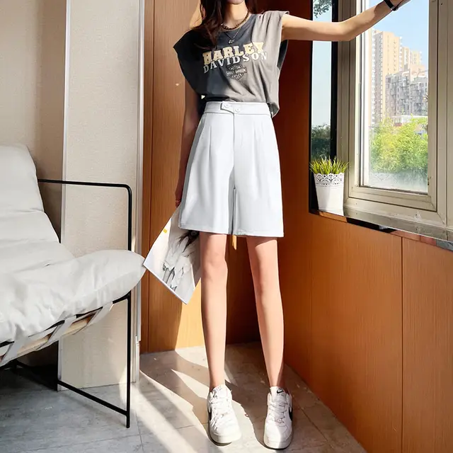 Ladies Fashion Personality High Waist Drape Mopping Pants White Fivepoint Pants - Shop at LoveMi