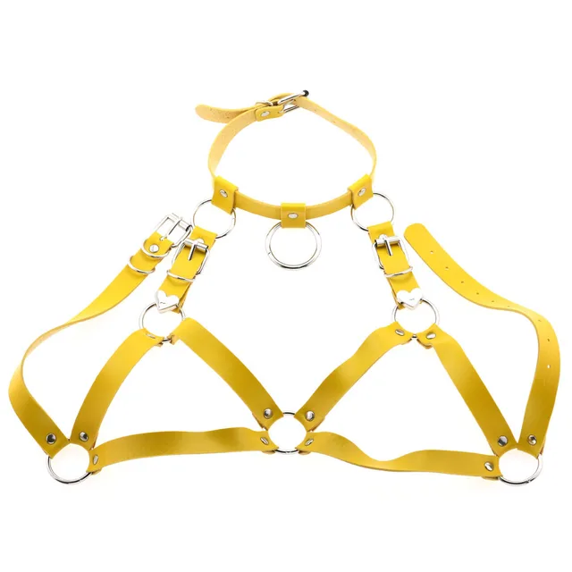Trendy Punk Harajuku Performance Leather Collar Straps Yellow - Shop at LoveMi
